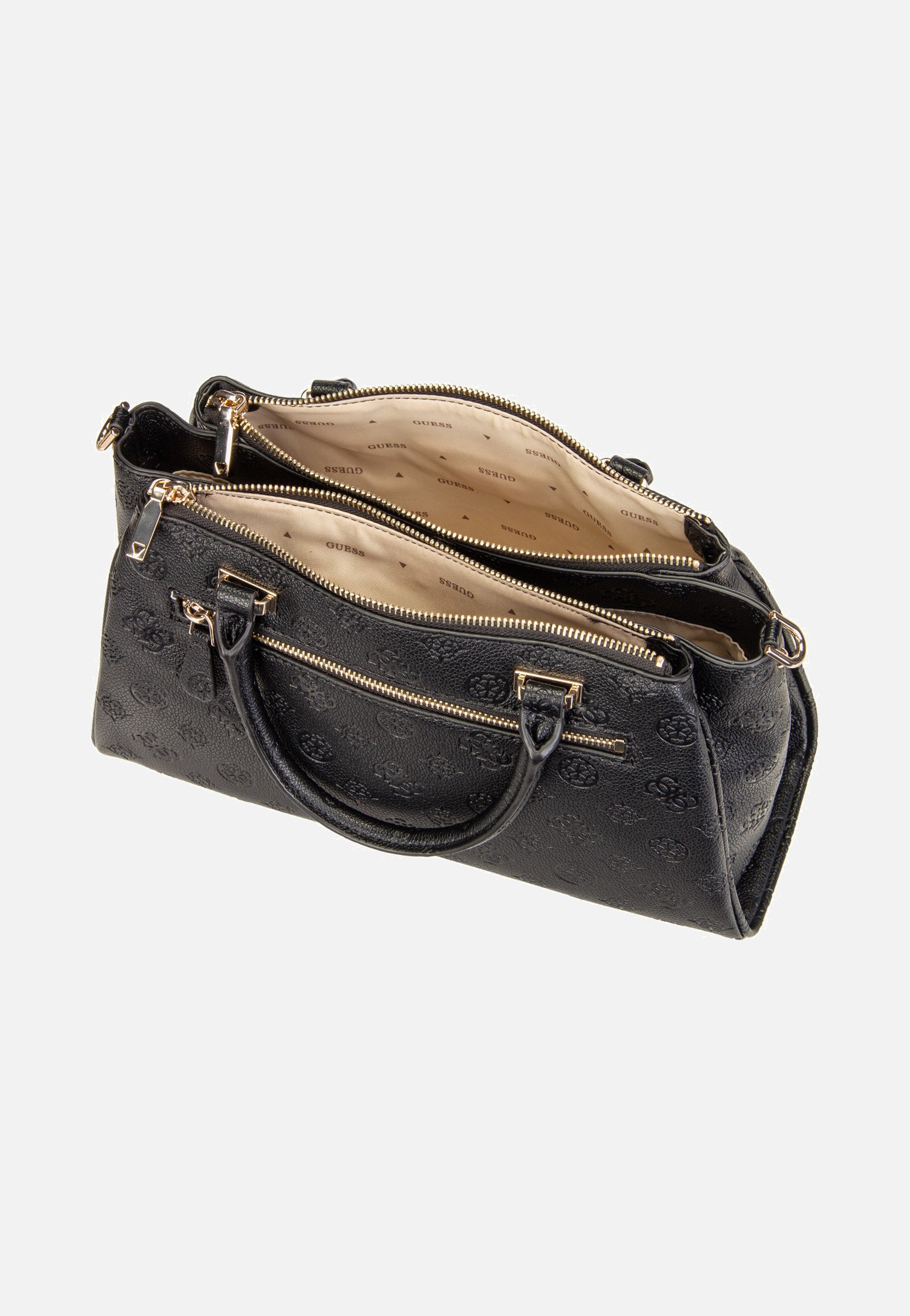 Guess Anise Triple Comp Satchel Black Logo Satchel
