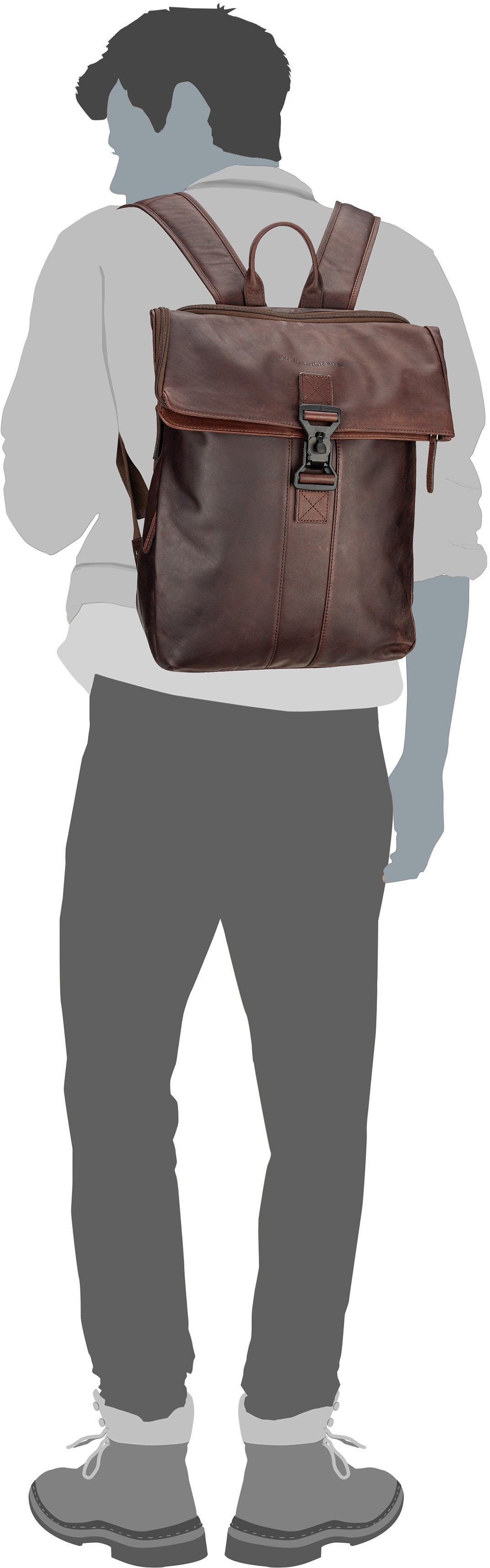 The Chesterfield Brand Savona 0322 Brown Rolltop Rucksack – Silhouettenansicht
