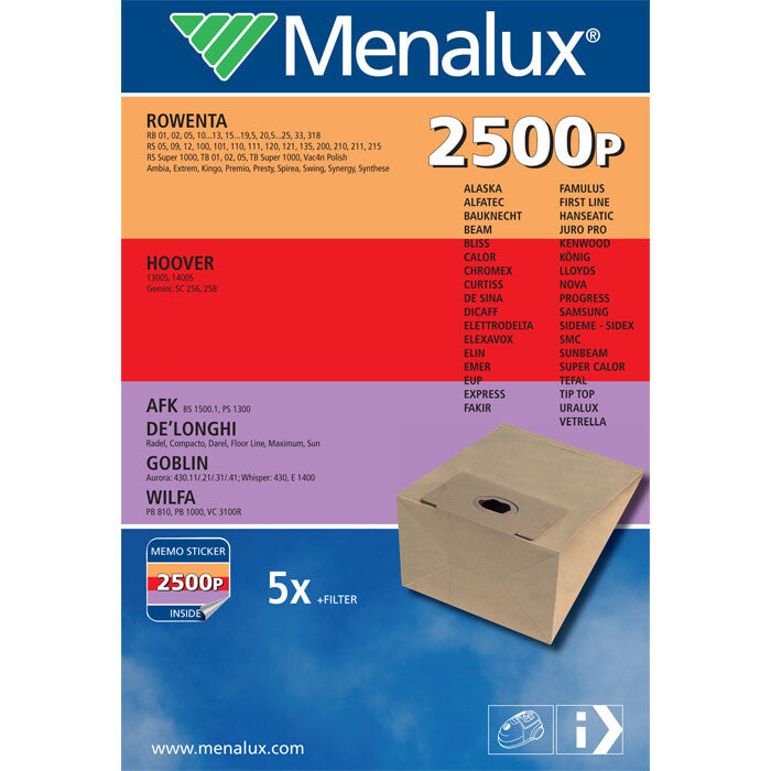 Menalux 2500P 5 sacchi aspirapolvere DeLonghi Maximum Vetrella Hoover Gemini