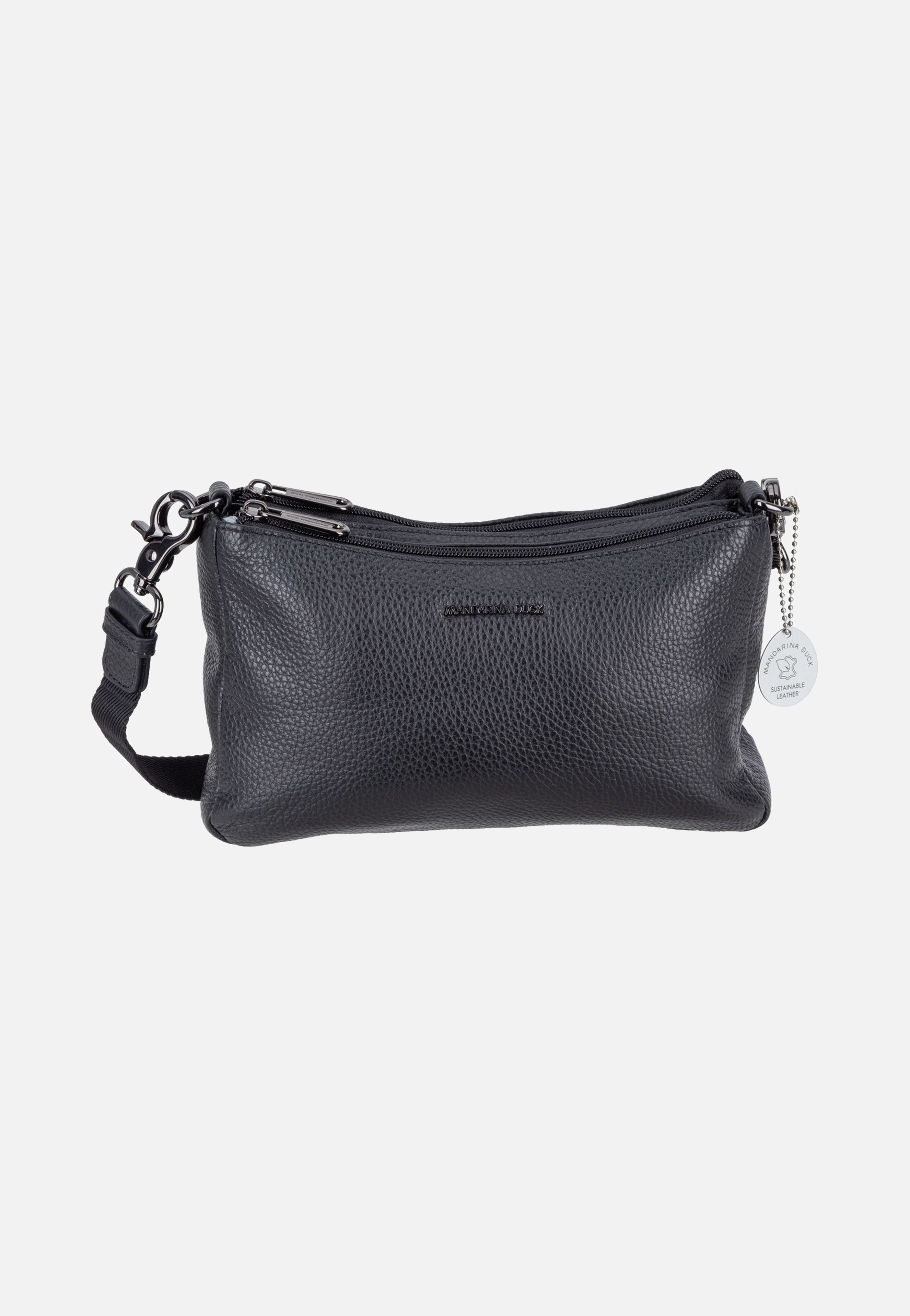 Mandarina Duck Mellow Leather Double Zipped FZTA8 Nero Crossbody Bag
