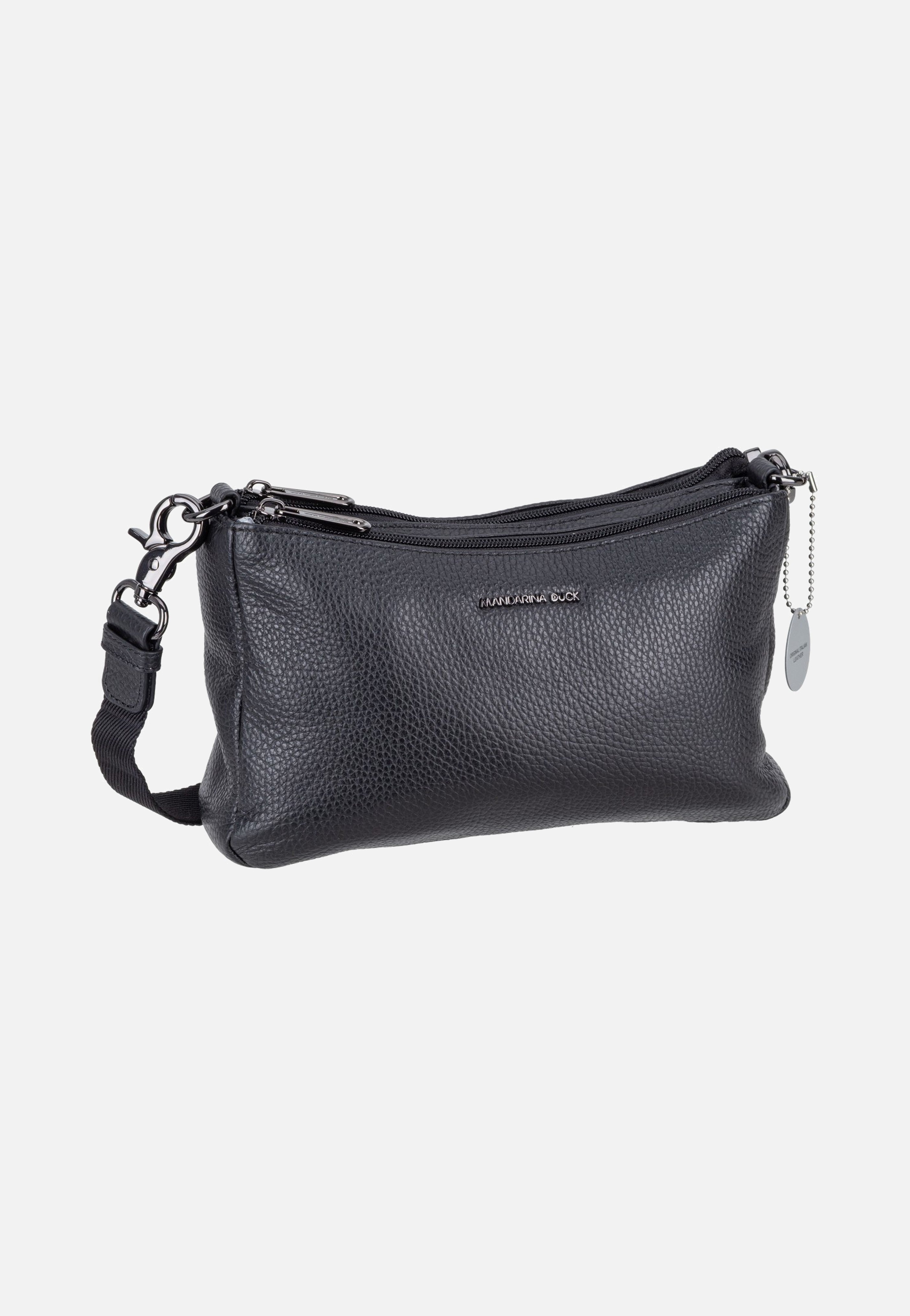 Mandarina Duck Mellow Leather Double Zipped FZTA8 Nero Crossbody Bag