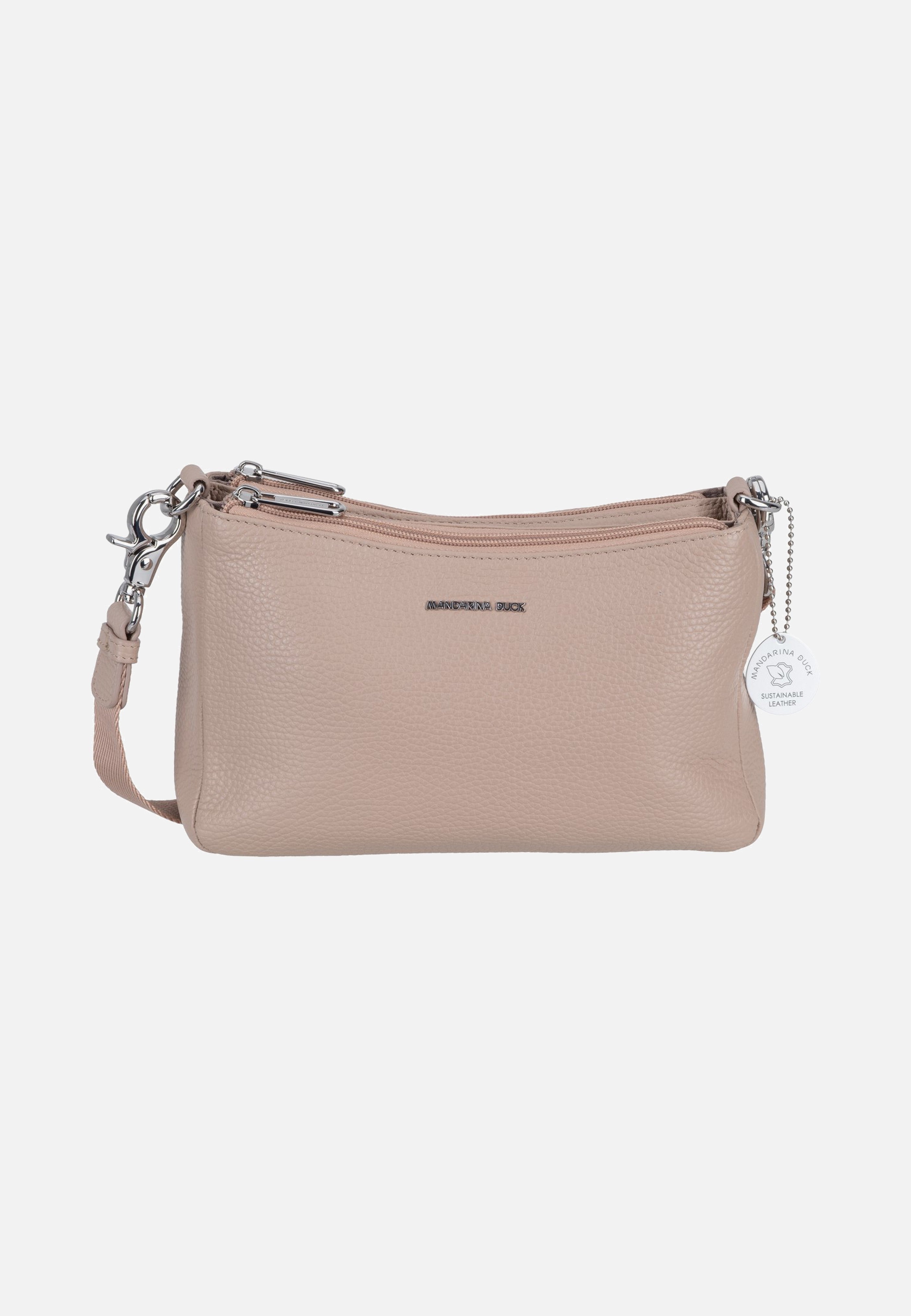 Mandarina Duck Mellow Leather Double Zipped FZTA8 Warm Taupe Crossbody Bag