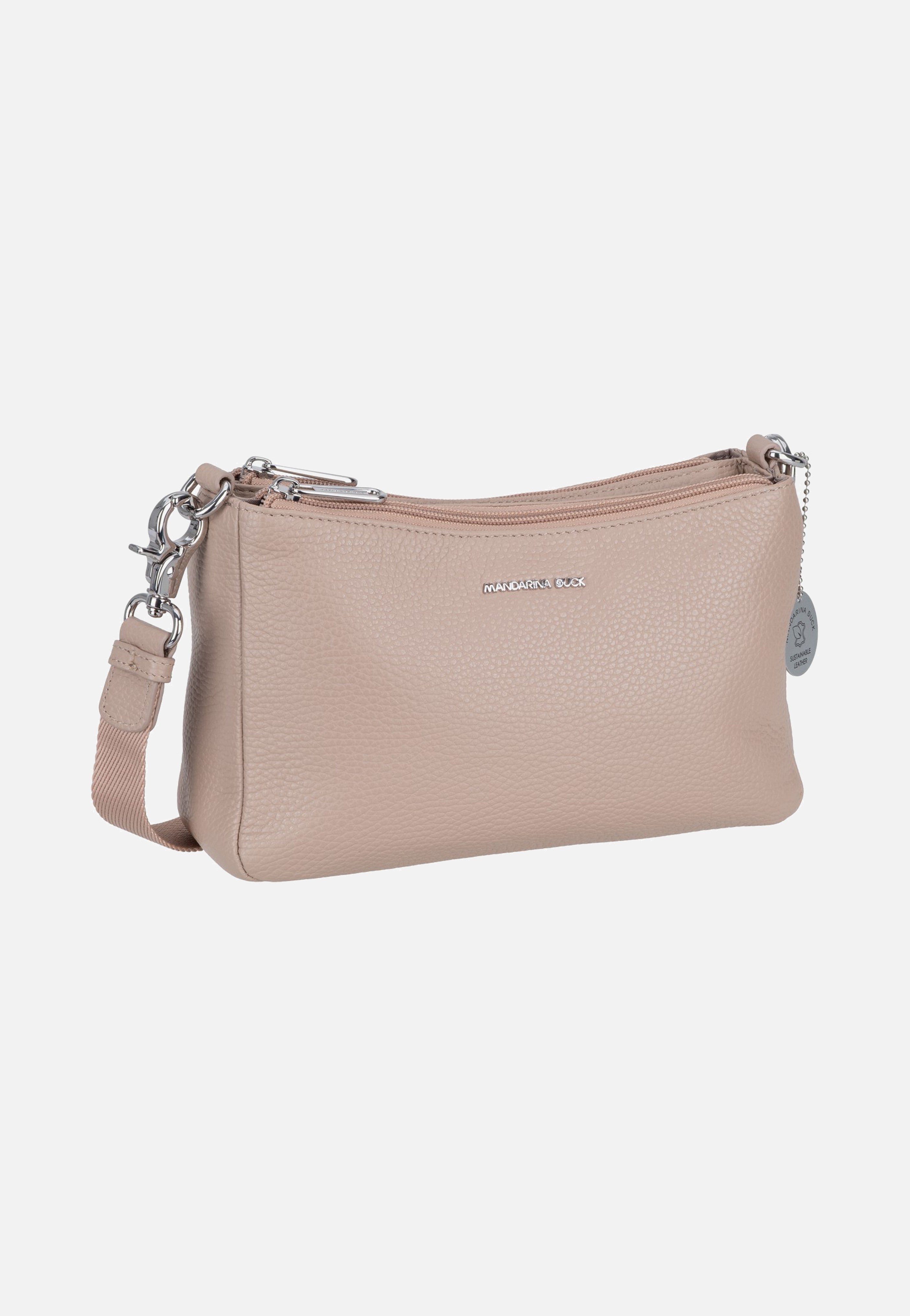 Mandarina Duck Mellow Leather Double Zipped FZTA8 Warm Taupe Crossbody Bag